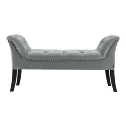 Living And Home Modern Grey Velvet Bed Bench With Button With Curved Armrests, Ideal For Bedroom, Entryway Or Living Room 120Cm (W) - thumbnail 6