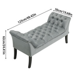 Living And Home Modern Grey Velvet Bed Bench With Button With Curved Armrests, Ideal For Bedroom, Entryway Or Living Room 120Cm (W) - thumbnail 8
