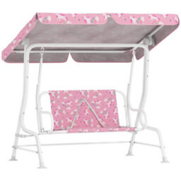 Aiyaplay Kids 2-Seater Porch Swing With Seat Belts, Adjustable Canopy Pink - thumbnail 2