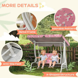Aiyaplay Kids 2-Seater Porch Swing With Seat Belts, Adjustable Canopy Pink - thumbnail 6