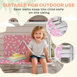 Aiyaplay Kids 2-Seater Porch Swing With Seat Belts, Adjustable Canopy Pink - thumbnail 7