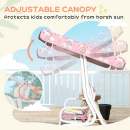 Aiyaplay Kids 2-Seater Porch Swing With Seat Belts, Adjustable Canopy Pink - thumbnail 4
