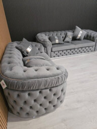Ambassador 2+2 Seater In Plush Velvet Grey & Chrome - thumbnail 3
