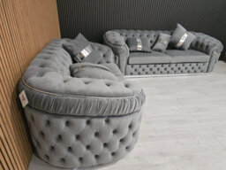 Ambassador 2+2 Seater In Plush Velvet Grey & Chrome - thumbnail 4