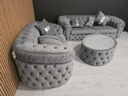 Ambassador 2+2 Seater In Plush Velvet Grey & Chrome - thumbnail 1