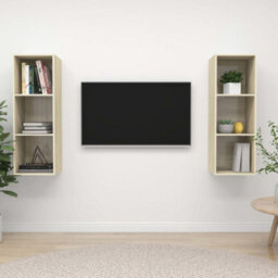 Berkfield Wall-Mounted Tv Cabinets 2 Pcs Sonoma Oak Engineered Wood - thumbnail 1