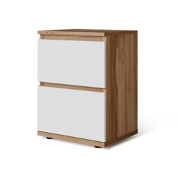Urbn-Living Urbnliving Height 49Cm 2 Drawer Wooden Bedroom Bedside Cabinet Colour Oak Carcass And White Drawers No Handle Nightstand - thumbnail 1