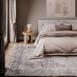 Loomed Oriental Design Cotton Chenille Rug Grey Beige Machine Washable 160Cm X 230Cm - thumbnail 3