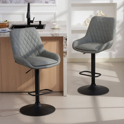 Homcom Pu Leather Padded Bar Stools Set Of 2 With Metal Base, Light Grey - image 1