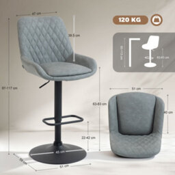 Homcom Pu Leather Padded Bar Stools Set Of 2 With Metal Base, Light Grey - thumbnail 3