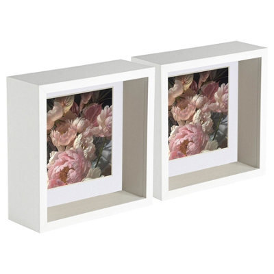 "Nicola Spring 6 X 6"" Deep Photo Frames - White/white Mount - 3D Deep Box Picture Frame Display Case (4 X 4"" Mount) X5" - image 1