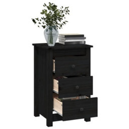 Berkfield Bedside Cabinets 2 Pcs Black 40X35X61.5 Cm Solid Wood Pine - thumbnail 9