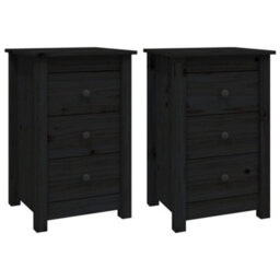 Berkfield Bedside Cabinets 2 Pcs Black 40X35X61.5 Cm Solid Wood Pine - thumbnail 2