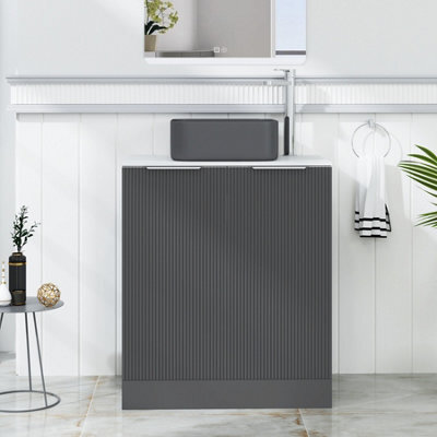 Royal Bathrooms Evora 700mm Graphite Grey Fluted Floor Standing Countertop Vanity Unit 2 Door With Art Square Basin - image 1