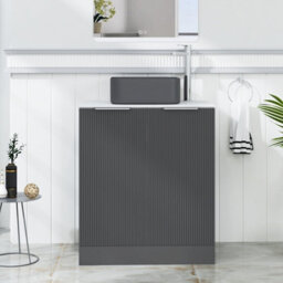 Royal Bathrooms Evora 700mm Graphite Grey Fluted Floor Standing Countertop Vanity Unit 2 Door With Art Square Basin - thumbnail 1