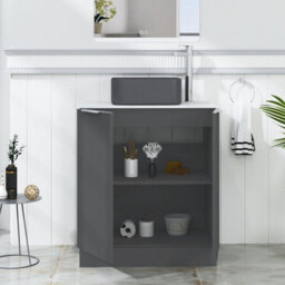 Royal Bathrooms Evora 700mm Graphite Grey Fluted Floor Standing Countertop Vanity Unit 2 Door With Art Square Basin - thumbnail 3