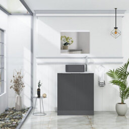 Royal Bathrooms Evora 700mm Graphite Grey Fluted Floor Standing Countertop Vanity Unit 2 Door With Art Square Basin - thumbnail 2