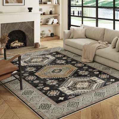 Decoranddecor Living Room Rugs, Washable Area Rugs, 120X170Cm, Non-Slip, Pet Friendly, Low Pile, Traditional Rug - Duskra - image 1