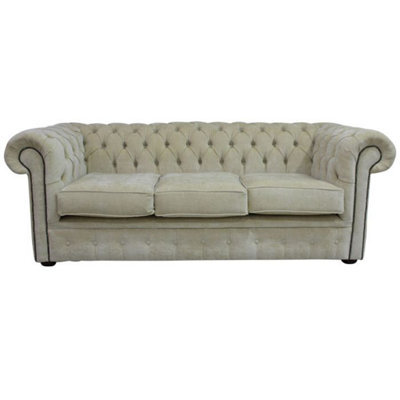 Chesterfield Handmade 3 Seater Sofa Settee Velluto Chiffon Beige Fabric In Classic Style - image 1