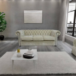 Chesterfield Handmade 3 Seater Sofa Settee Velluto Chiffon Beige Fabric In Classic Style - thumbnail 3