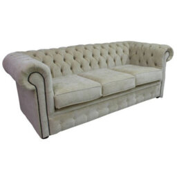Chesterfield Handmade 3 Seater Sofa Settee Velluto Chiffon Beige Fabric In Classic Style - thumbnail 2