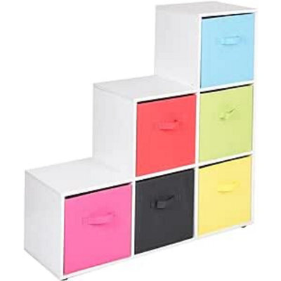 Urbn-Living Urbnliving 91Cm Height 6 Cube Step White Storage Bookcase Unit Shelf Multicolour Drawers Baskets - image 1