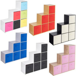 Urbn-Living Urbnliving 91Cm Height 6 Cube Step White Storage Bookcase Unit Shelf Multicolour Drawers Baskets - thumbnail 2