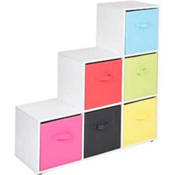 Urbn-Living Urbnliving 91Cm Height 6 Cube Step White Storage Bookcase Unit Shelf Multicolour Drawers Baskets - thumbnail 1