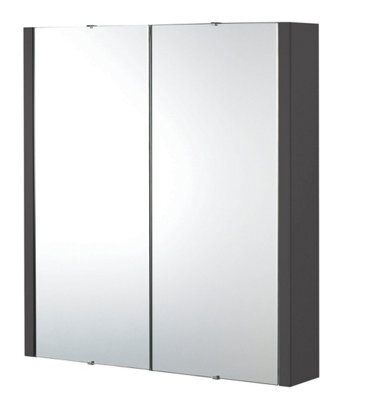 Bianca Wall Hung 2 Door Mirror Cabinet With Soft Close Doors, 600mm, Gloss Grey - Premium Storage By Balterley - image 1