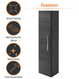 Plum&clay Emery Wall Hung Textured Black Tall Bathroom Cabinet With Chrome Bar Handle (H)120Cm (W)35Cm - thumbnail 6