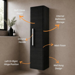 Plum&clay Emery Wall Hung Textured Black Tall Bathroom Cabinet With Chrome Bar Handle (H)120Cm (W)35Cm - thumbnail 4