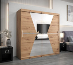 Arte Morocco Contemporary 2 Mirrored Sliding Door Wardrobe 9 Shelves 2 Rails Oak Artisan Effect (H)2000mm (W)2000mm (D)620mm - thumbnail 2