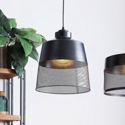 Wyld and Coco Lumennova Vintage-Industrial Pendant Light Black Metal Mesh Conical Shade W33 X H114Cm - thumbnail 2
