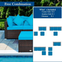 Gainoom 4 Pcs Rattan Patio Conversation Set Outdoor Furniture Sofa Set W/ Coffee Table - thumbnail 5