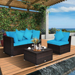 Gainoom 4 Pcs Rattan Patio Conversation Set Outdoor Furniture Sofa Set W/ Coffee Table - thumbnail 1