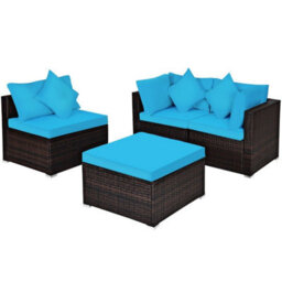 Gainoom 4 Pcs Rattan Patio Conversation Set Outdoor Furniture Sofa Set W/ Coffee Table - thumbnail 9