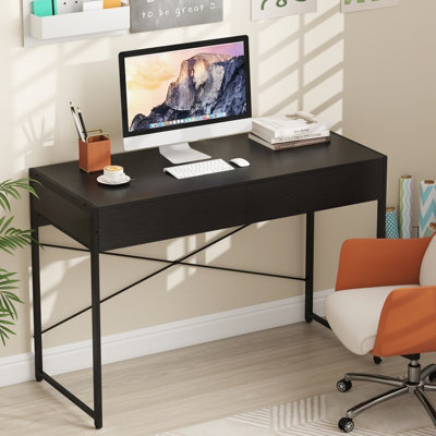 Costway Computer Desk 111 X 48 Cm Compact Writing Desk With 2 Drawers-Black - image 1
