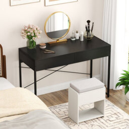 Costway Computer Desk 111 X 48 Cm Compact Writing Desk With 2 Drawers-Black - thumbnail 4