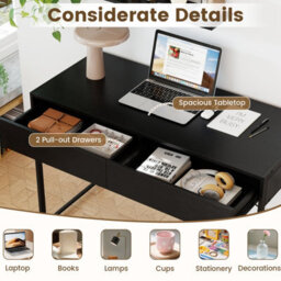 Costway Computer Desk 111 X 48 Cm Compact Writing Desk With 2 Drawers-Black - thumbnail 7