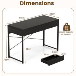 Costway Computer Desk 111 X 48 Cm Compact Writing Desk With 2 Drawers-Black - thumbnail 2