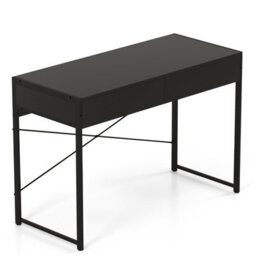 Costway Computer Desk 111 X 48 Cm Compact Writing Desk With 2 Drawers-Black - thumbnail 3