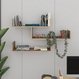 Decortie Tibet Wall Shelves - Floating 3 Tier Wall Mounted Display Unit Natural Oak