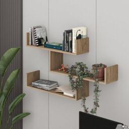 Decortie Tibet Wall Shelves - Floating 3 Tier Wall Mounted Display Unit Natural Oak - thumbnail 5
