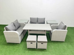 Fimous High Back Poly Rattan Garden Furniture Set Reclining Chair Loveseat Sofa Indoor Outdoor Set 2 Stool 2 Side Table - thumbnail 1