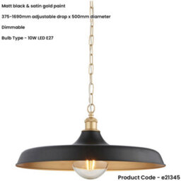 Loops Hanging Ceiling Pendant Light - Matt Black & Satin Gold Paint - 10W Led E27 - thumbnail 2