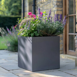 Woven Wood 60Cm Zinc Galvanised Matte Grey Square Planter