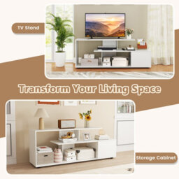 "Costway Tv Stand For 55"" Tvs 3-Tier Asymmetrical Media Console Table W/ Storage, White" - thumbnail 9