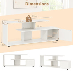 "Costway Tv Stand For 55"" Tvs 3-Tier Asymmetrical Media Console Table W/ Storage, White" - thumbnail 2