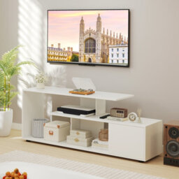 "Costway Tv Stand For 55"" Tvs 3-Tier Asymmetrical Media Console Table W/ Storage, White" - thumbnail 5