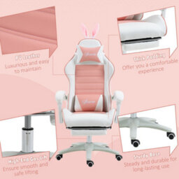 Vinsetto Racing Style Gaming Chair With Footrest Removable Rabbit Ears, Pink - thumbnail 8